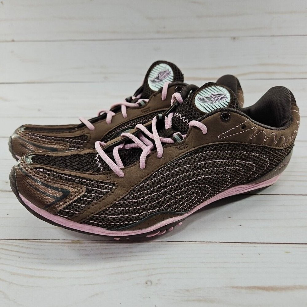 Saucony Shay XC Womens 8.5 Brown Pink Track Field Shoes Cleat Low Top Lace Up